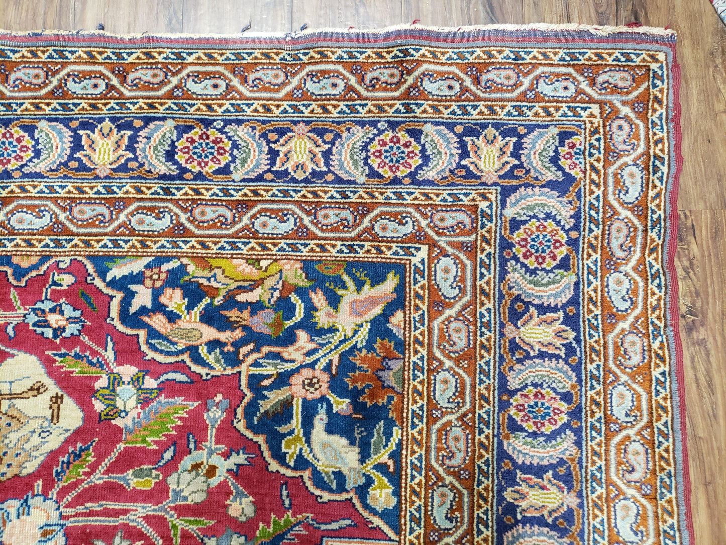 Antique Turkish Sivas Area Rug 8x11, Hand-Knotted, Vintage Red Wool Carpet, Gazelles Lions, Boteh Border, 8' x 11' Top Quality Oriental Rug