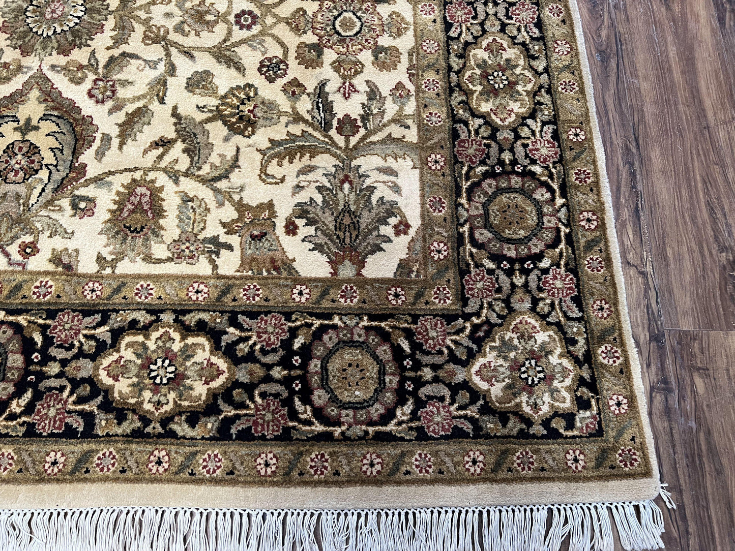 Indo Mahal Rug 6x9, Indian Floral Carpet 6 x 9, Beige and Black, Allover Design, Living Room Rug, Bedroom Rug, Traditional Rug, Vintage Rug