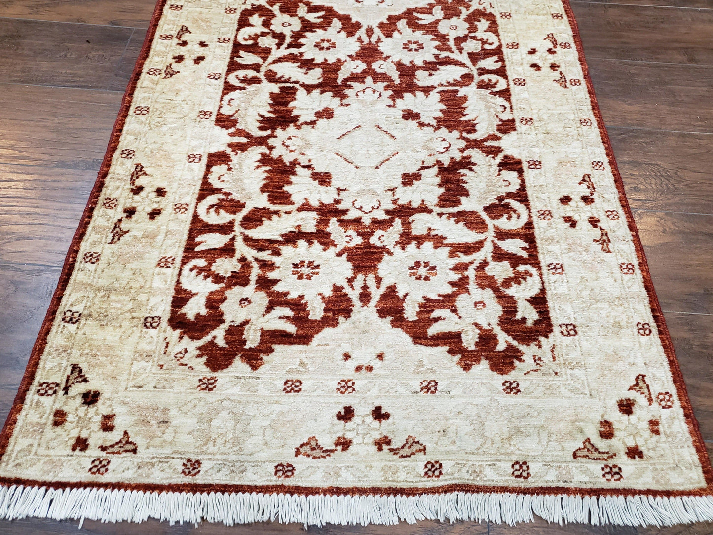 21 ft Runner Rug Long Hallway Runner, 3 x 21 Corridor Rug, Peshawar Pak Persian Chobi Agra Rug, Maroon and Beige Large Flowers Wool Handmade