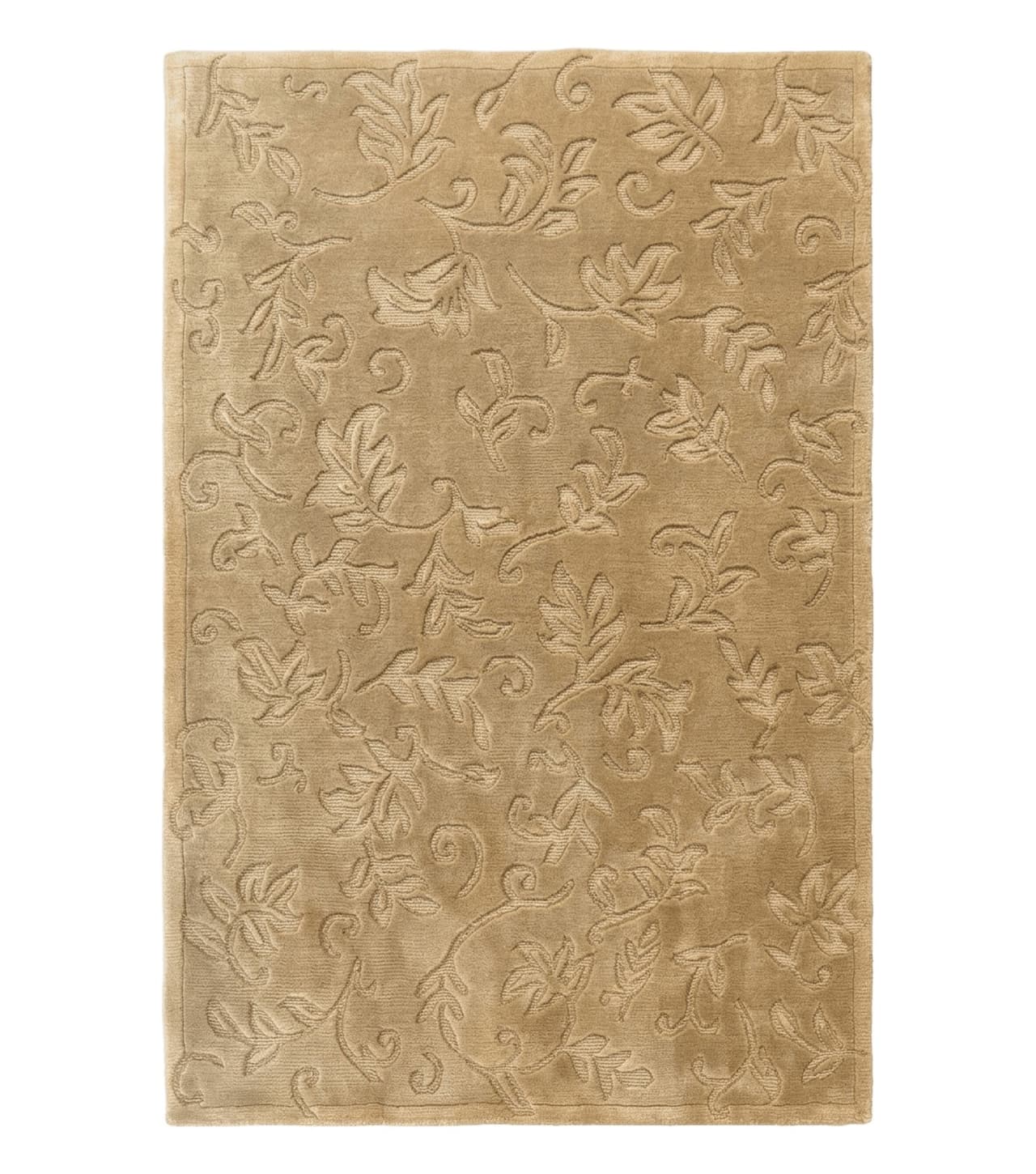 Modern Tibetan Rug 3.7 x 5.5, Carved Floral Design, Wool and Silk Highlights