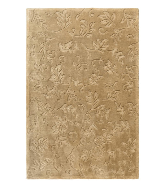 Modern Tibetan Rug 3.7 x 5.5, Carved Floral Design, Wool and Silk Highlights