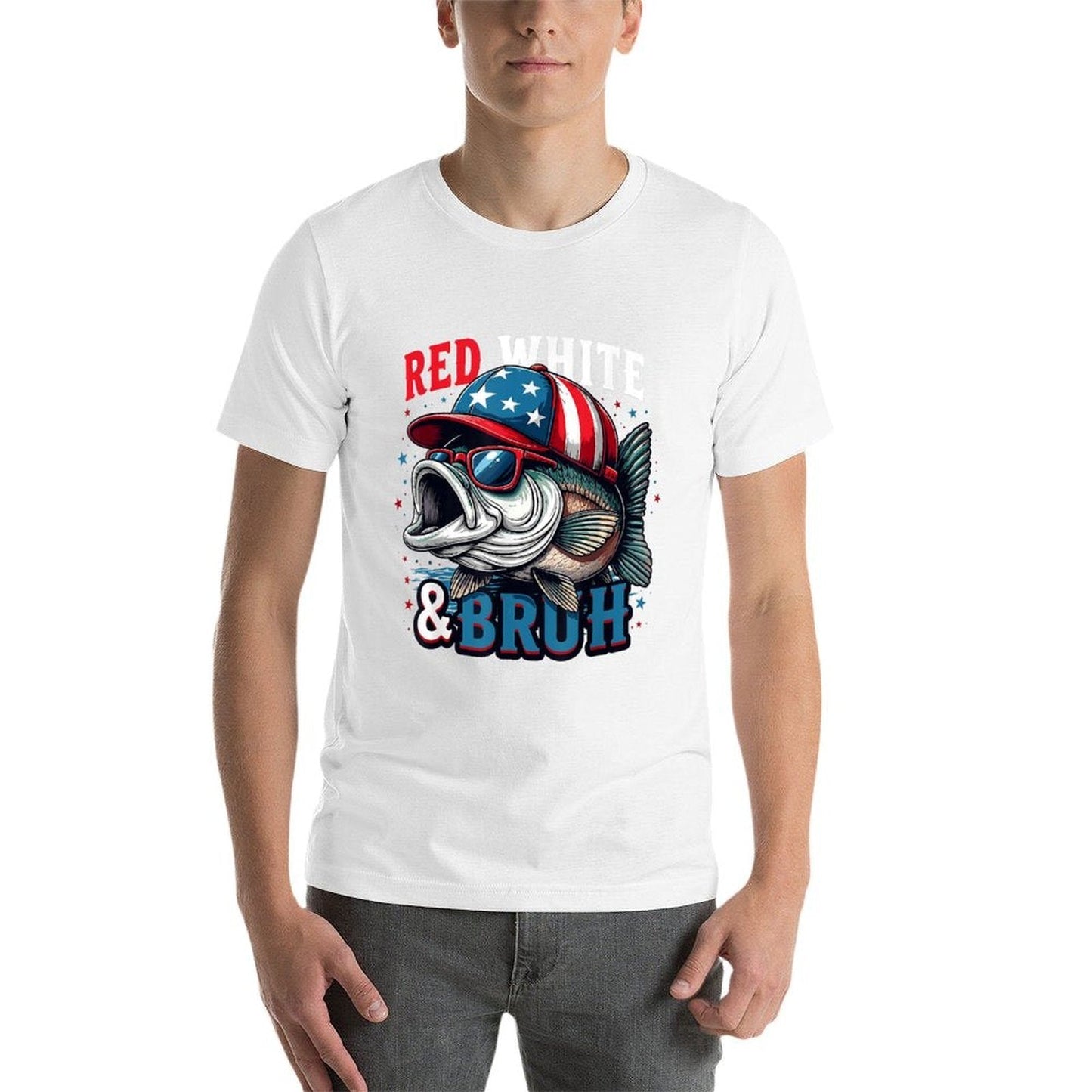 Patriotic Red White  Bruh America Fish Fishing 4th Of July  Trendy Pattern T-Shirt