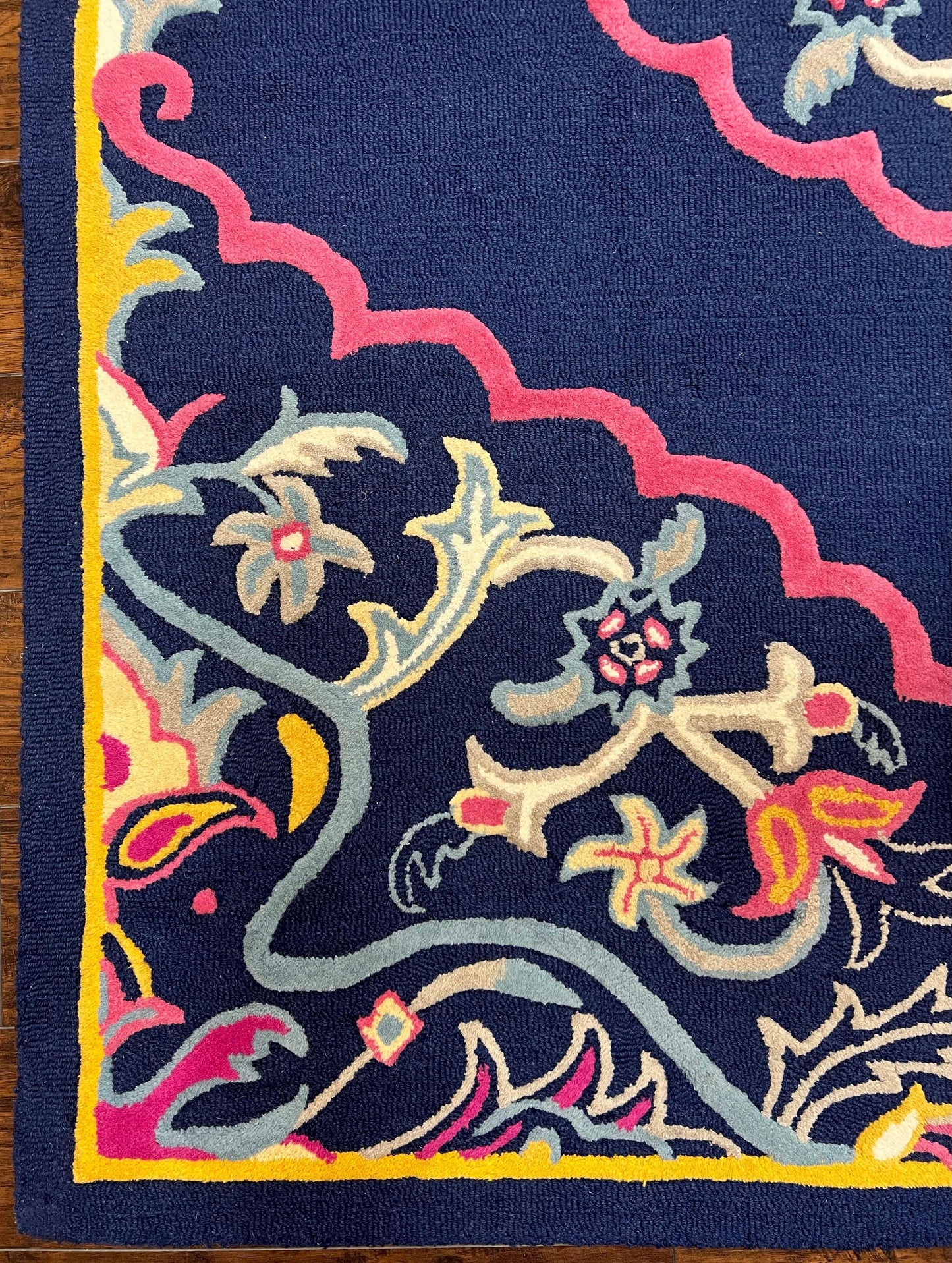 Safavieh Rug 8x10 Belagio Collection, Navy Blue Pink Yellow, Power-Loomed Wool Carpet, Floral Area Rug, Modern Rug, Room Sized 8 x 10 ft Rug