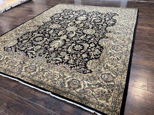 Indo Persian Rug 8 x 9.4, Allover Floral Design, Vintage Room Sized Rug, Traditional Oriental Carpet, Hand Knotted Rug for Living Room, Nice