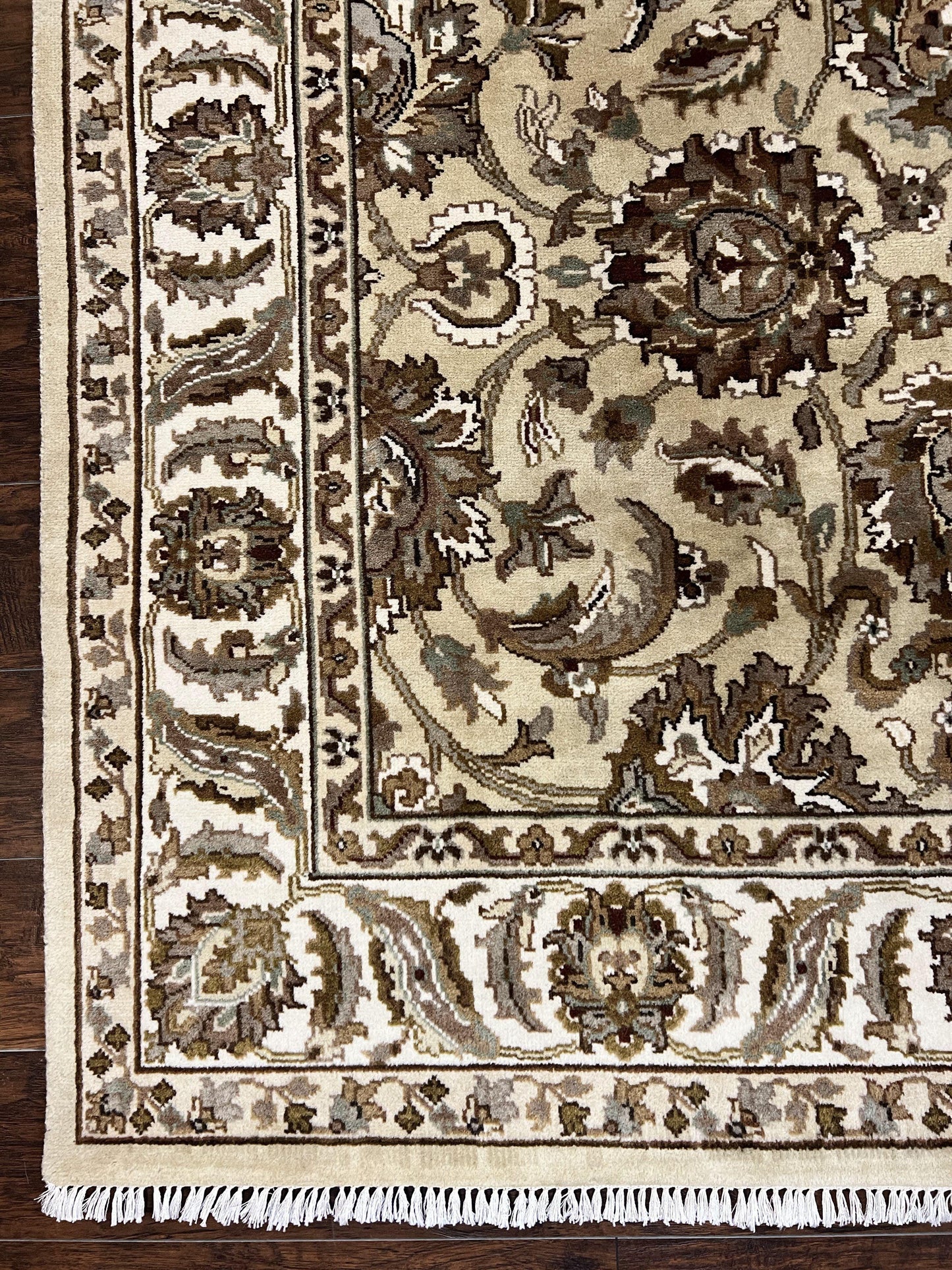 Indo Mahal Rug 6x9, Indian Carpet 6 x 9 ft, Light Green and Ivory, Floral Allover, Wool Oriental Carpet, Traditional Rug, Handmade