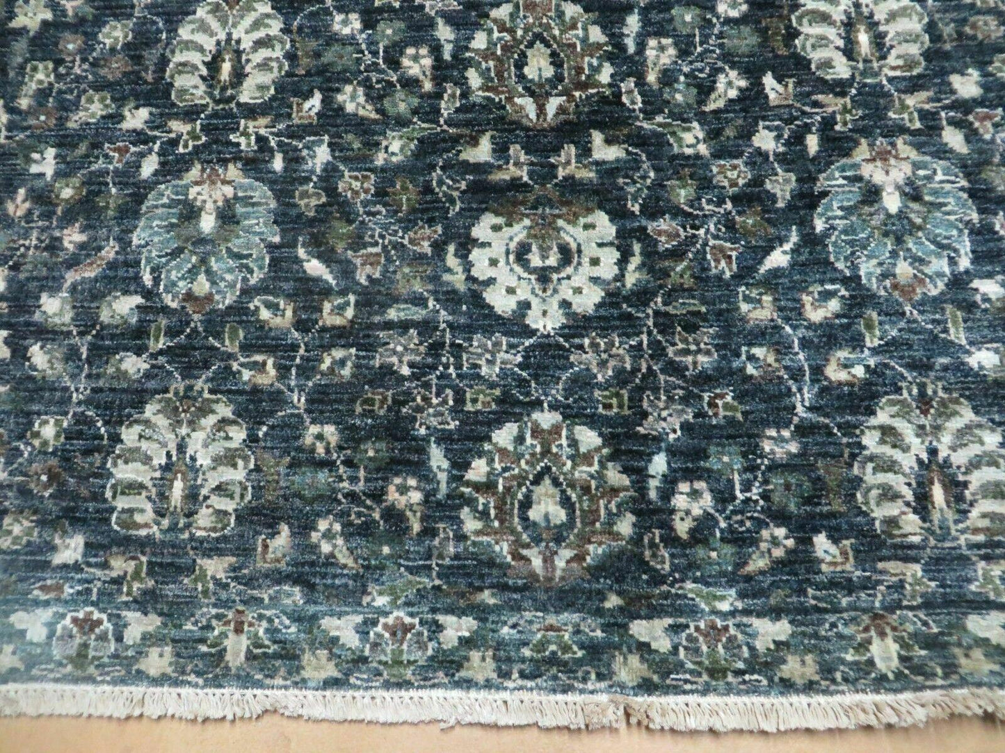 5' 6" X 8' Vintage Handmade Pakistani Floral Oriental Wool Rug Black Dark Grey