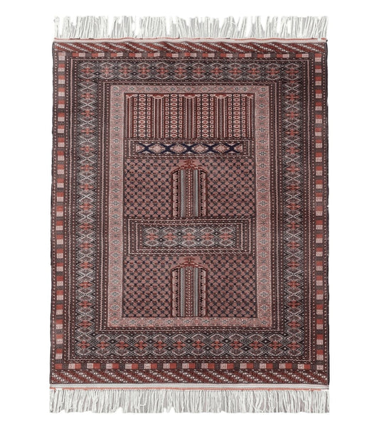 Vintage Turkoman Bokhara Rug 4x6, Four Seasons Pakistan Bukhara Turkmen Engsi Yamud Carpet, Fine Tribal Rug, Wool, Hand-Knotted, Brown, Nice