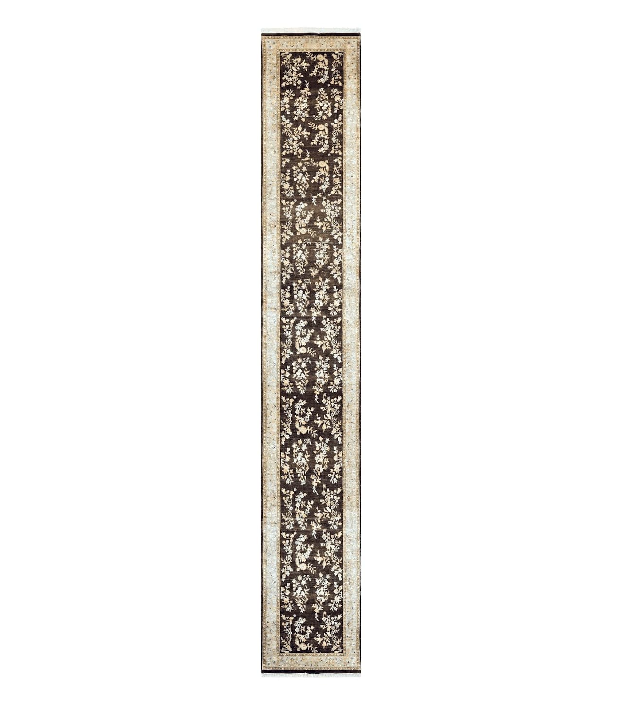 Peshawar Runner Rug 3 x 20, Wool Hand Knotted Vintage Pakistani Carpet, Brown & Taupe, Chobi Mahal Floral Rug, Extra Long Hallway Runner