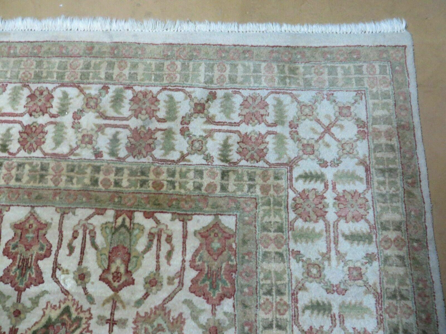 8' 5" X 12' Handmade India Agra Floral Oriental Wool Rug Tea Washed Carpet Nice