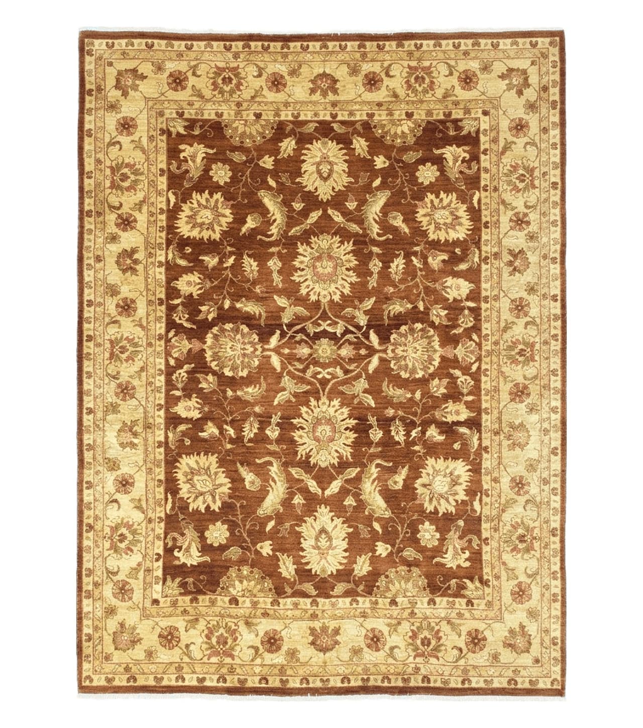 Indo Persian Rug 10x14, Mahal Sultanabad Oriental Carpet, Burnt Orange & Beige, Handmade Wool Area Rug
