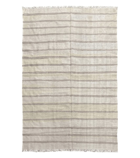 5x8 Turkish Kilim Rug, Flatweave Carpet, Striped Blanket, Southwestern Design, New, Gray, Wool, High Quality, Hand-Knotted