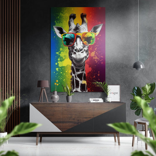 Happy Giraffe Brushed Aluminum Dibond Wall Art