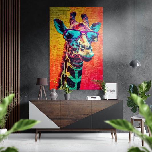 Happy Giraffe Brushed Aluminum Dibond Wall Art