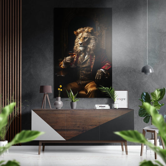 Lion as a Gentleman Brushed Aluminum Dibond Wall Art