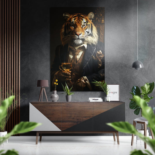 Tiger as a Gentleman Brushed Aluminum Dibond Wall Art