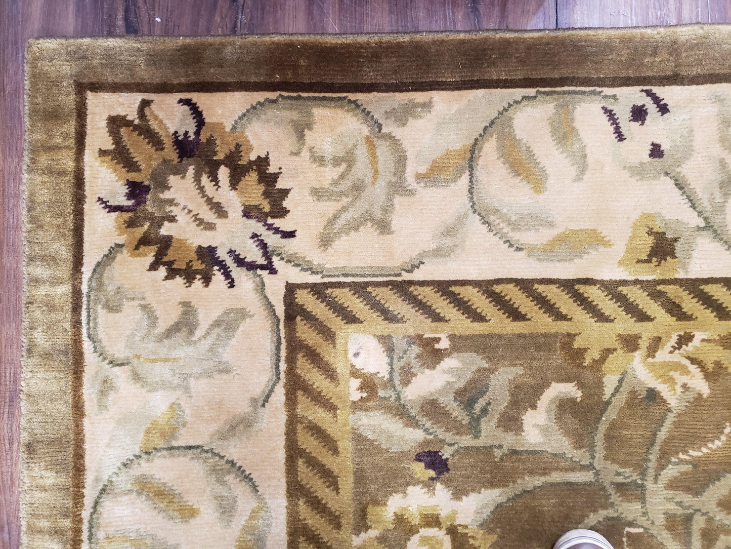 8x10 Tibetan Rug, Green & Beige Floral Rug, Large Handmade Wool Rug