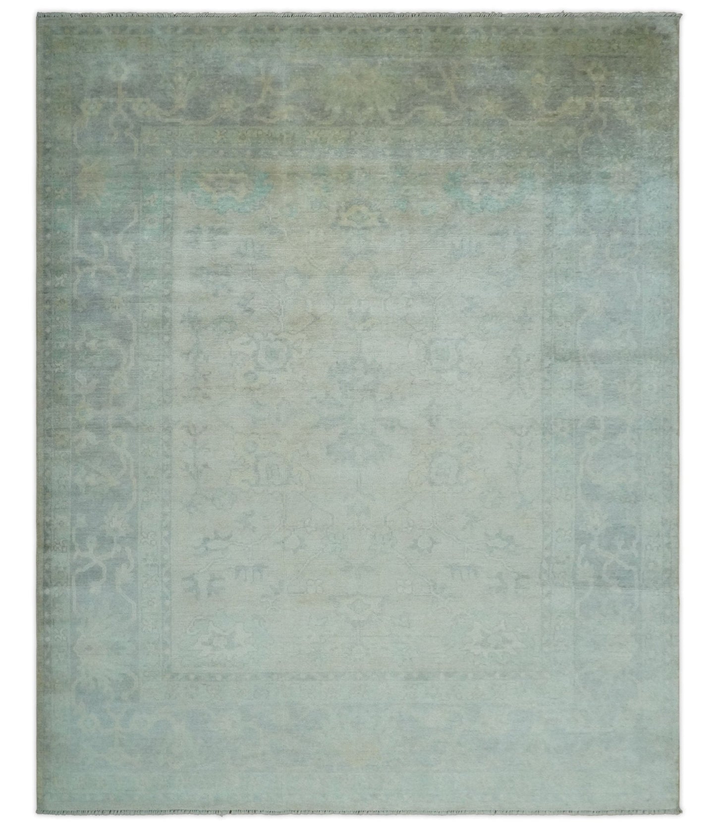 Antique Finish Silver, Gray and Charcoal Hand Knotted Oriental Oushak 8x10 wool Area Rug