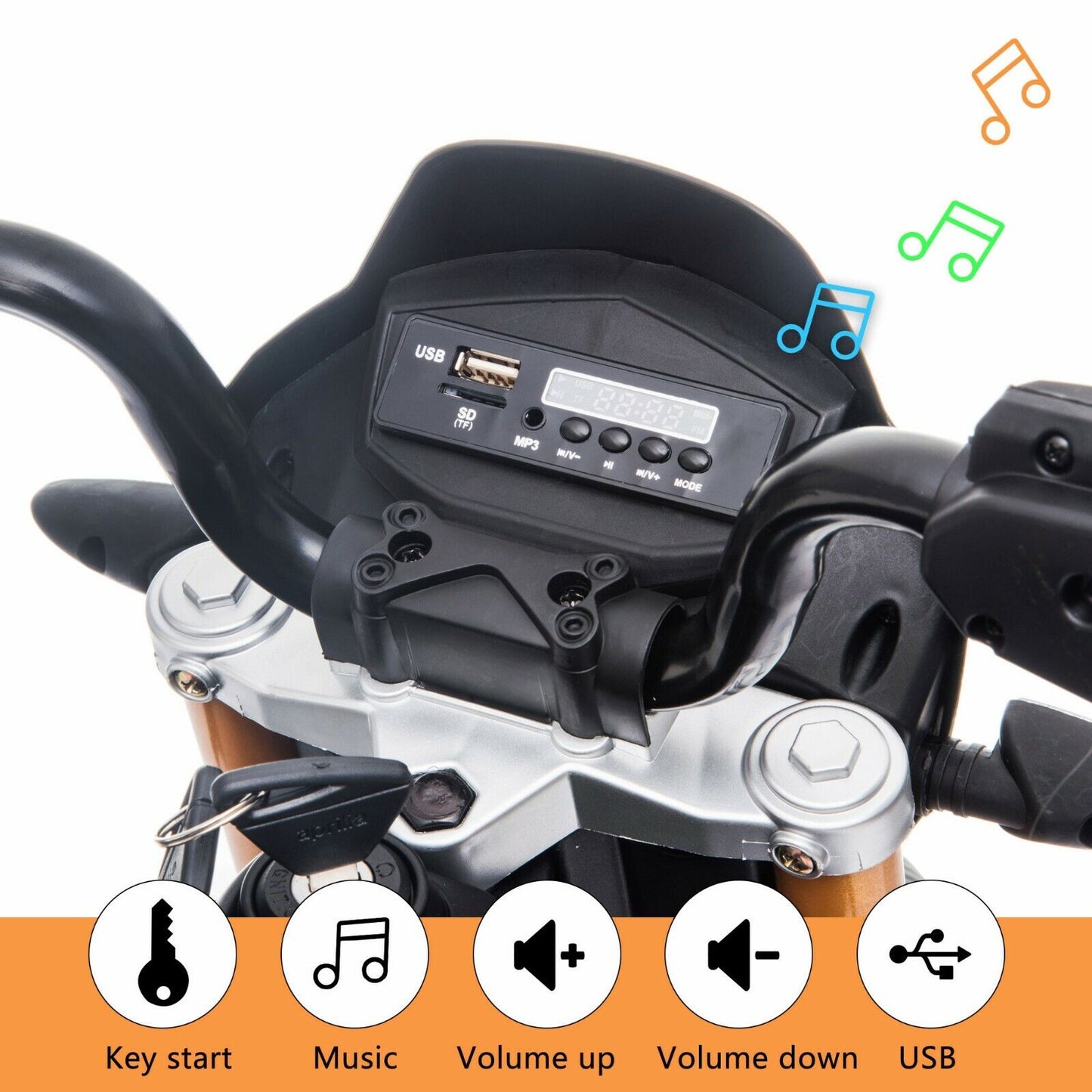 Aprilia Licensed Electric Kids Ride-On Motorcycle with Training Wheels - 12V Battery Powered