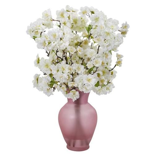 18" Cherry Blossom Artificial Arrangement in Rose Colored Vase