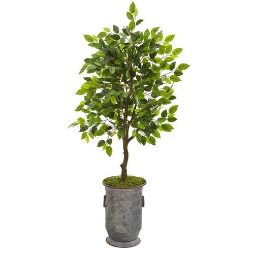 41" Ficus Artificial Tree in Vintage Metal Planter