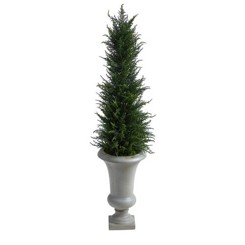 44" Cypress Artificial Tree in Sand Colored Urn UV Resistant (Indoor/Outdoor)