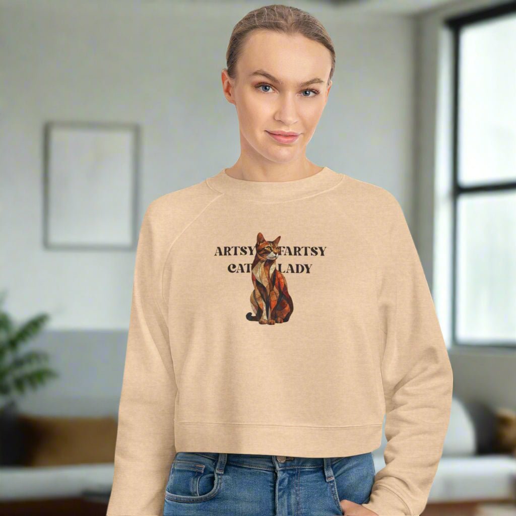 Artsy Fartsy Cat Lady Cropped Pullover - Fun & Comfy Fleece Apparel