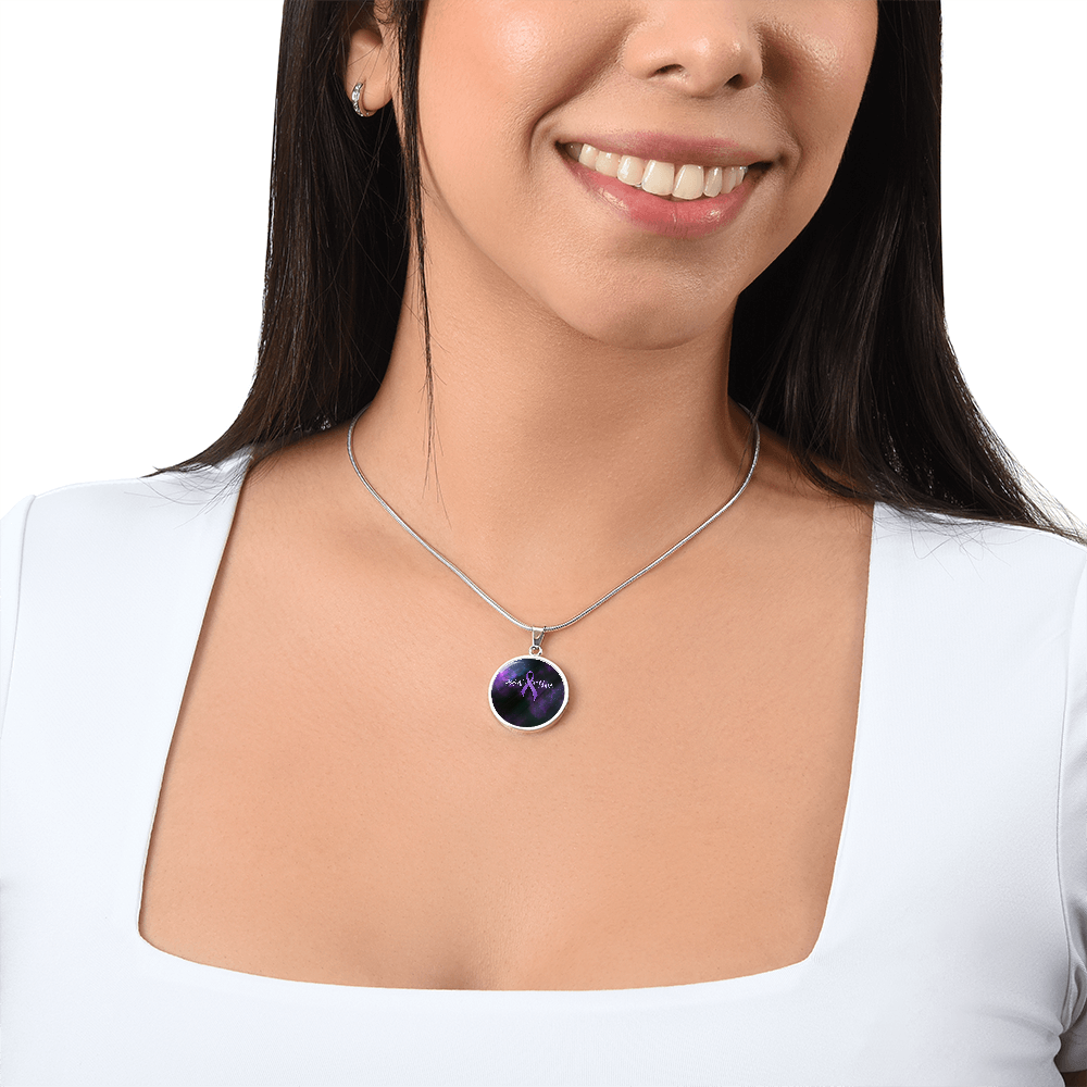 Purple Ribbon Pulse Round Pendant Necklace – Epilepsy Awareness Galaxy Jewelry