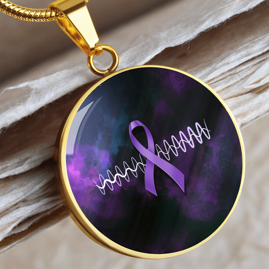 Purple Ribbon Pulse Round Pendant Necklace – Epilepsy Awareness Galaxy Jewelry
