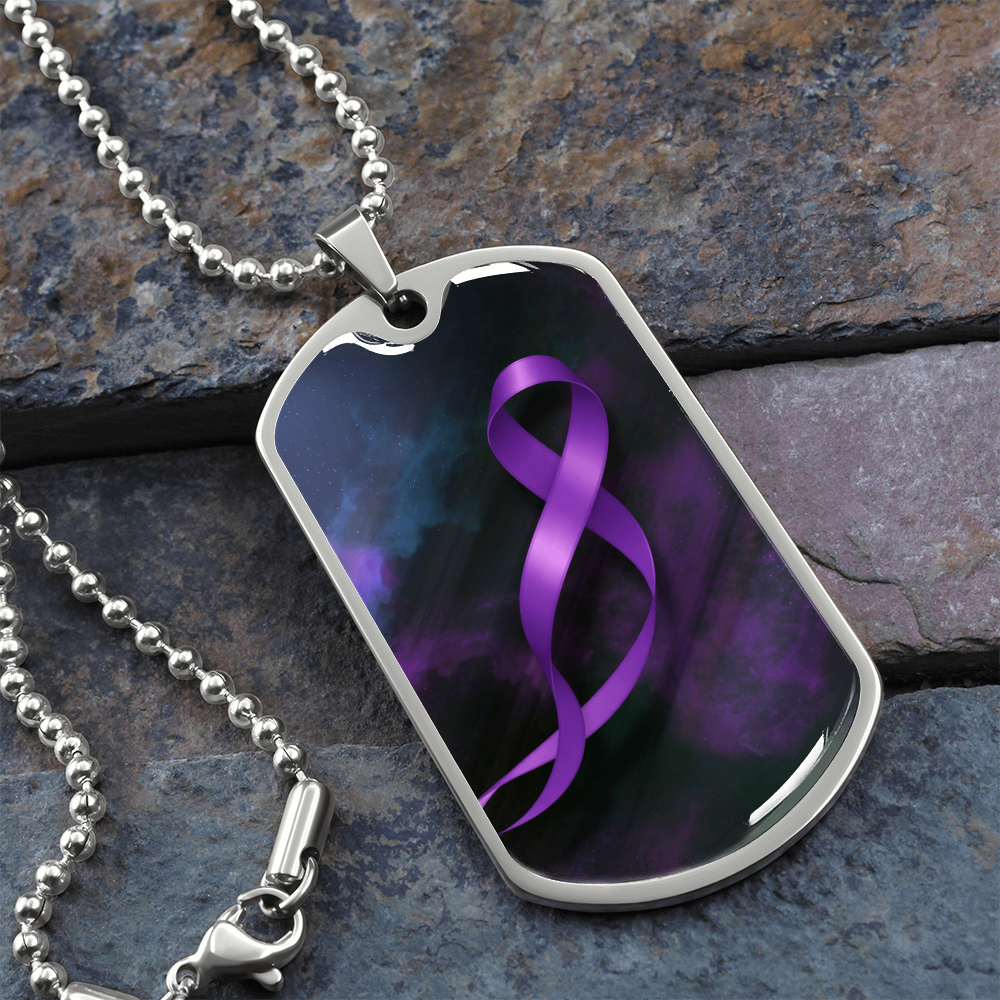 Epilepsy Awareness Dog Tag Necklace – Purple Ribbon Keepsake