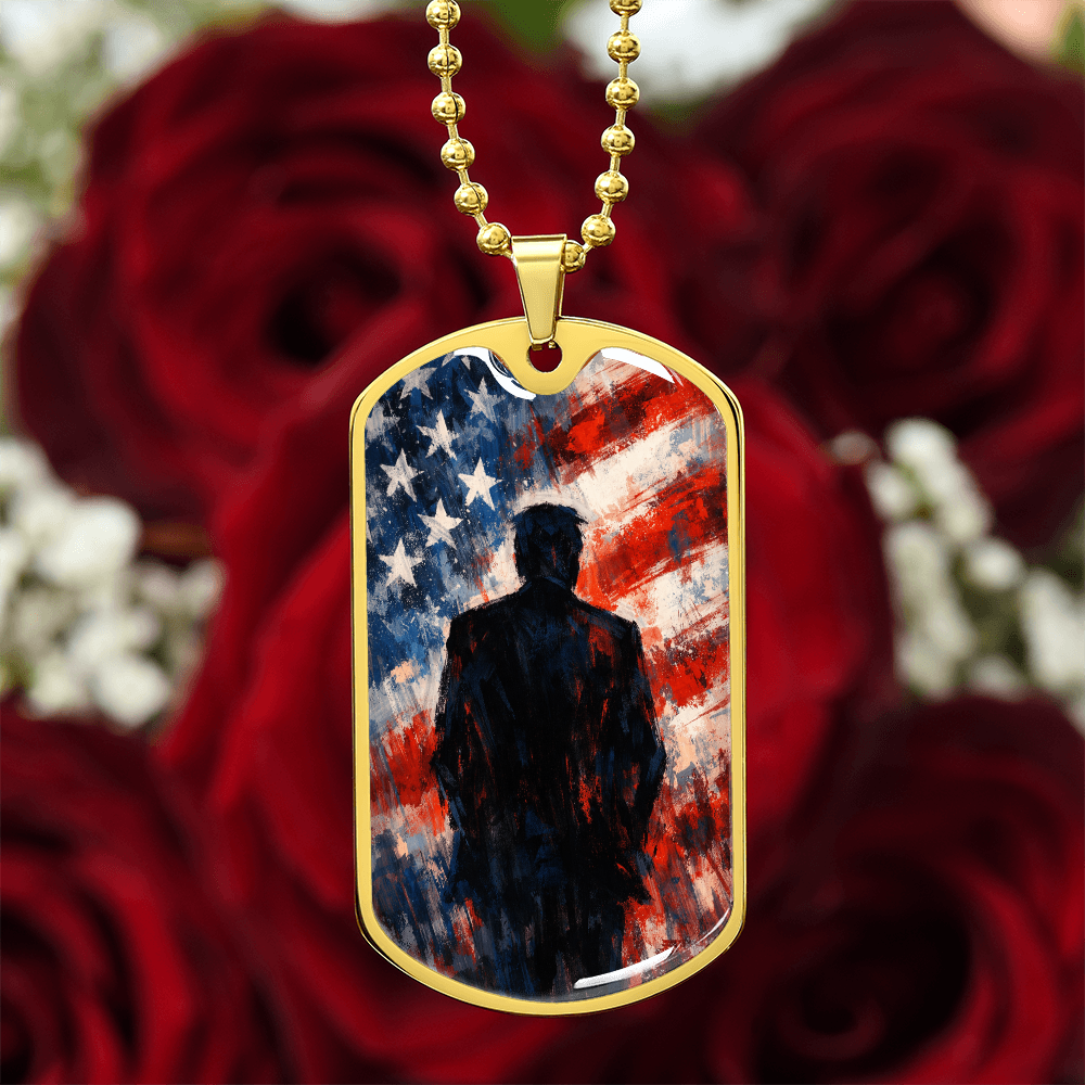 Abstract Americana Silhouette Dog Tag Necklace – Patriotic Statement Pendant