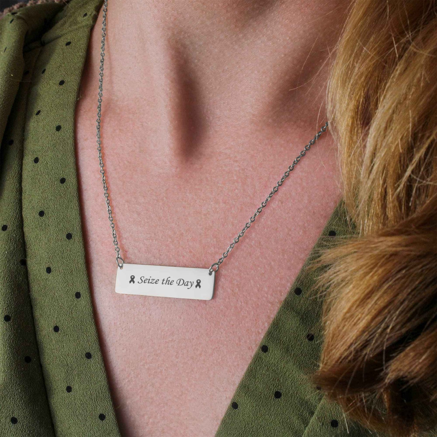 Seize the Day Engraved Horizontal Bar Necklace