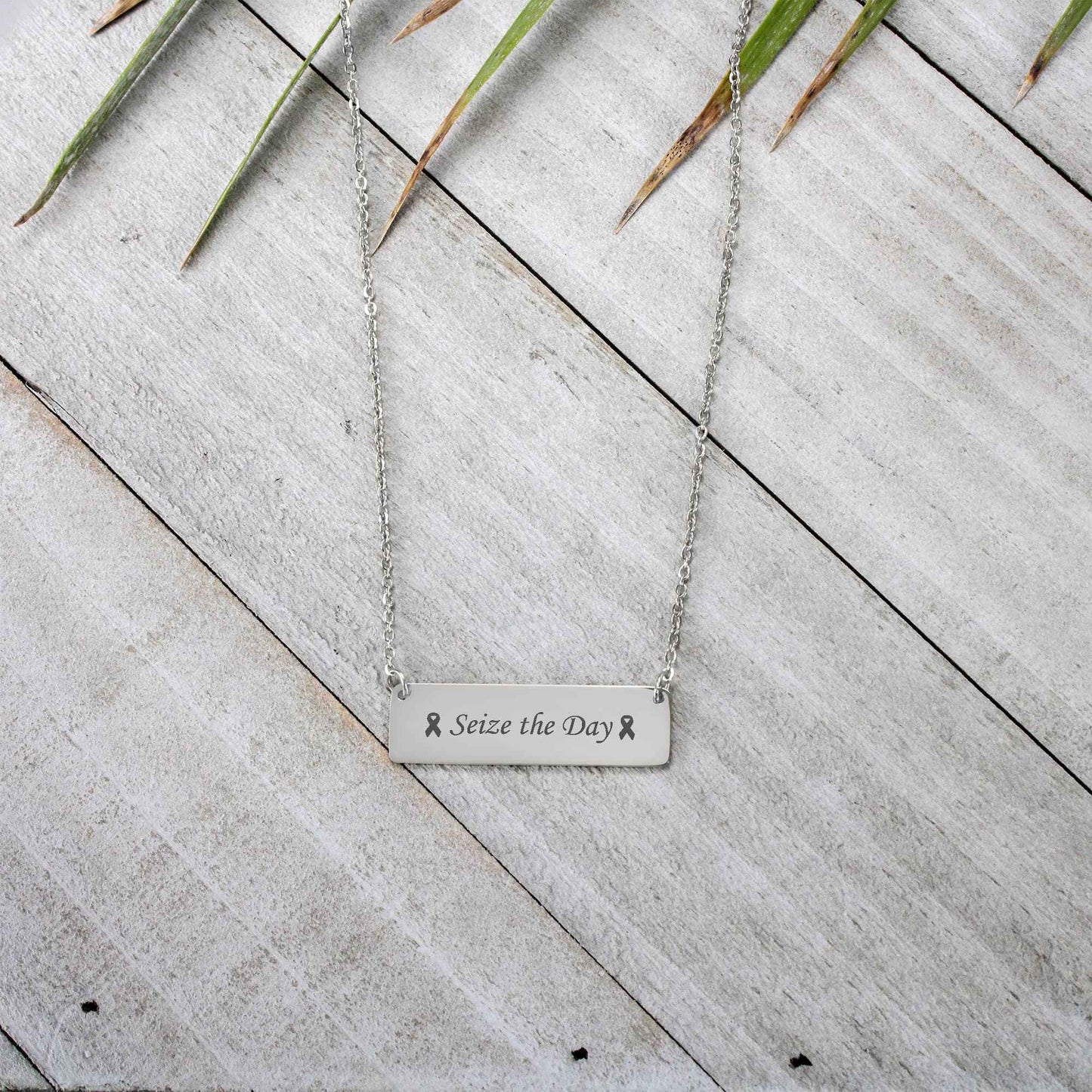 Seize the Day Engraved Horizontal Bar Necklace
