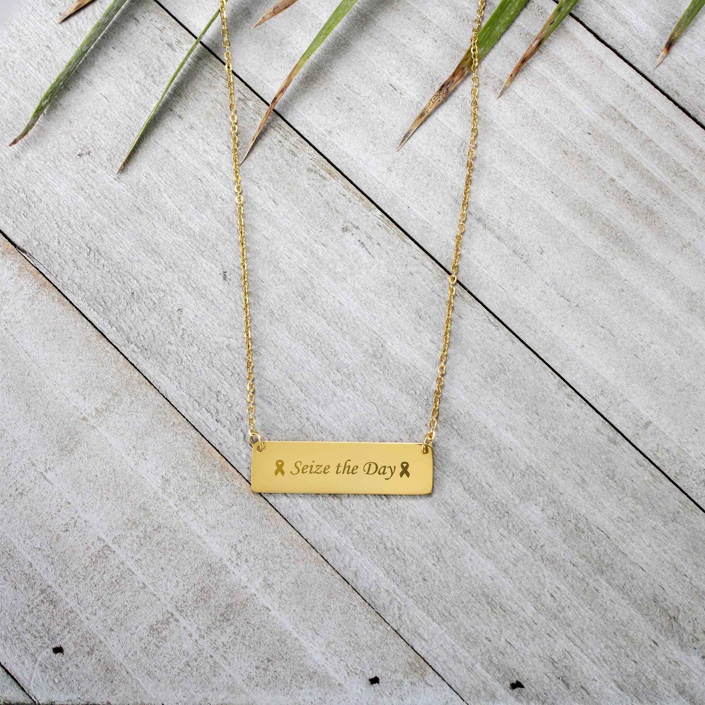 Seize the Day Engraved Horizontal Bar Necklace