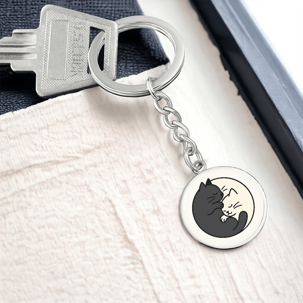 Yin Yang Cat Keychain