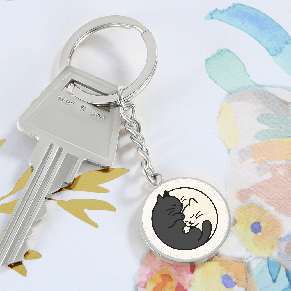Yin Yang Cat Keychain