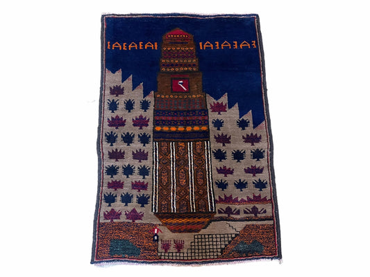 3 X 4.5 Vintage Handmade Tribal Wool Rug Baluchi Rug Afghan Rug Red Blue Beige
