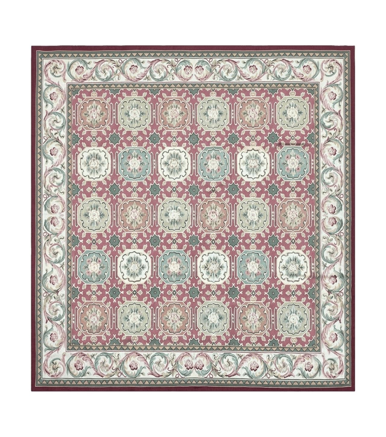 Square Aubusson Rug 9x9, Panel Design, European French English Carpet, Wool