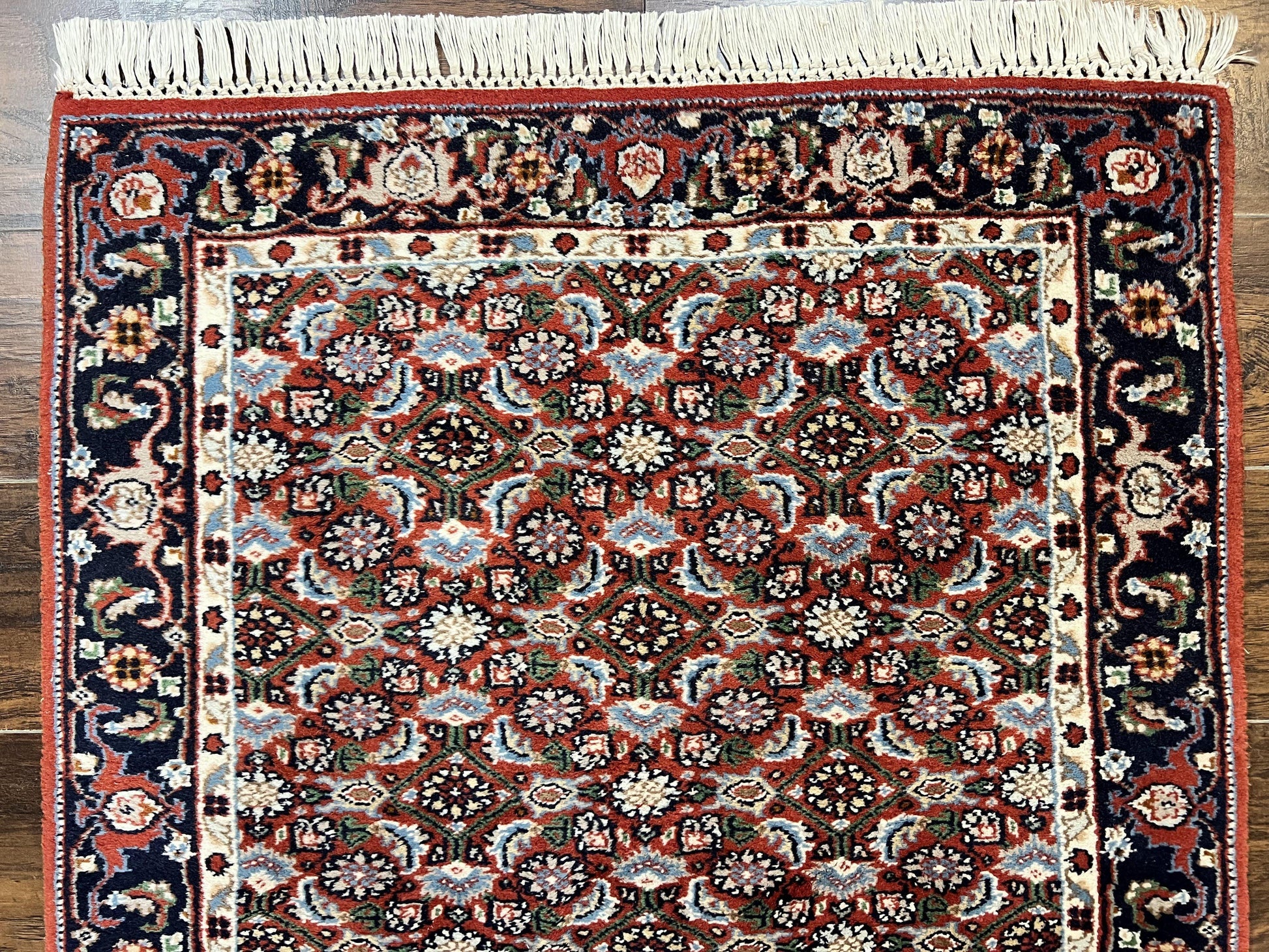 Indo Persian Rug 3x5, Red and Navy Blue, Wool Vintage Handmade Small Carpet 3 x 5 ft, Herati Pattern, Bidjar Rug