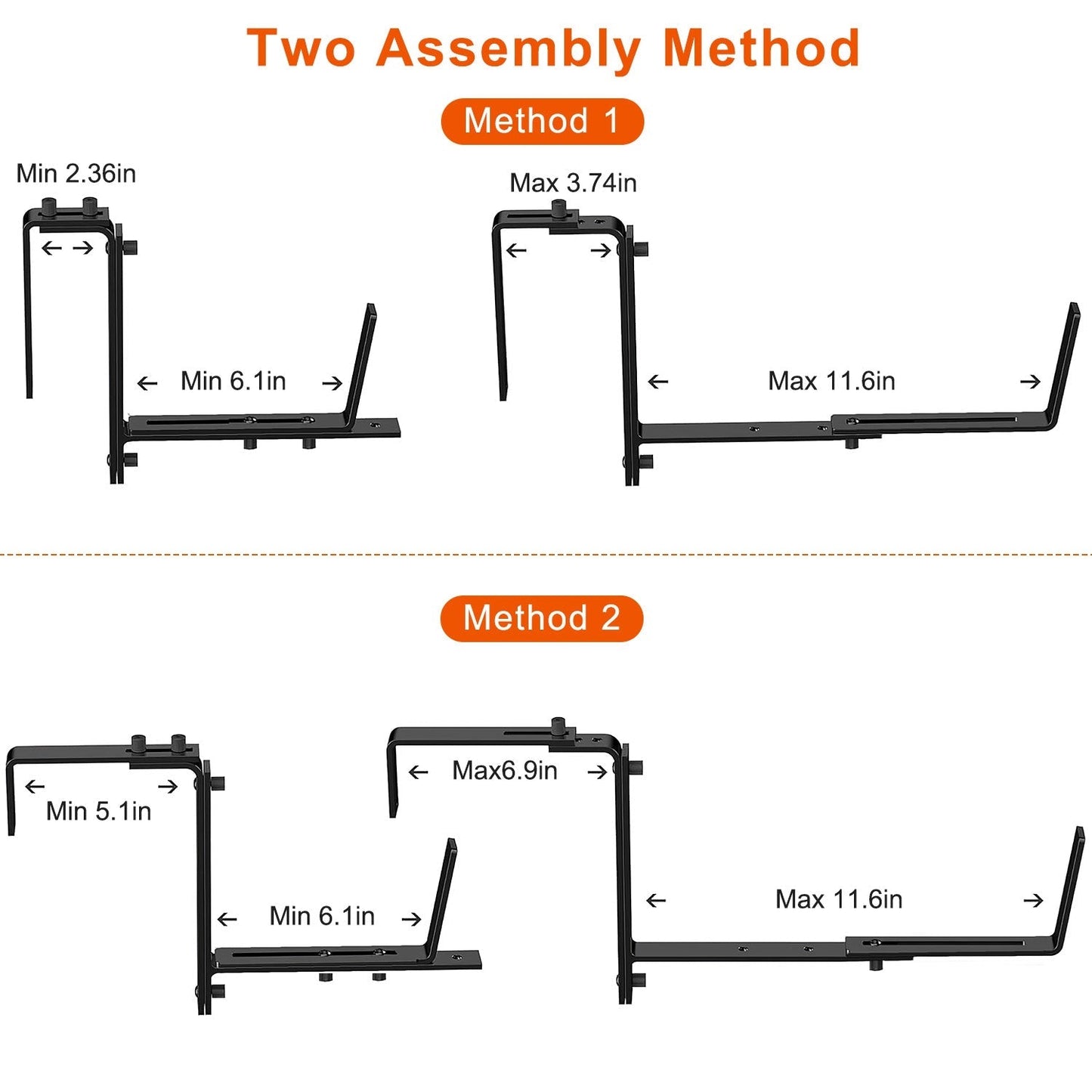 4Pcs Adjustable Planter Box Brackets Flower Box Holders Window Boxes Planters Hooks No Drill Railing Planter Mounts for Windowsills Garden Fences Balc