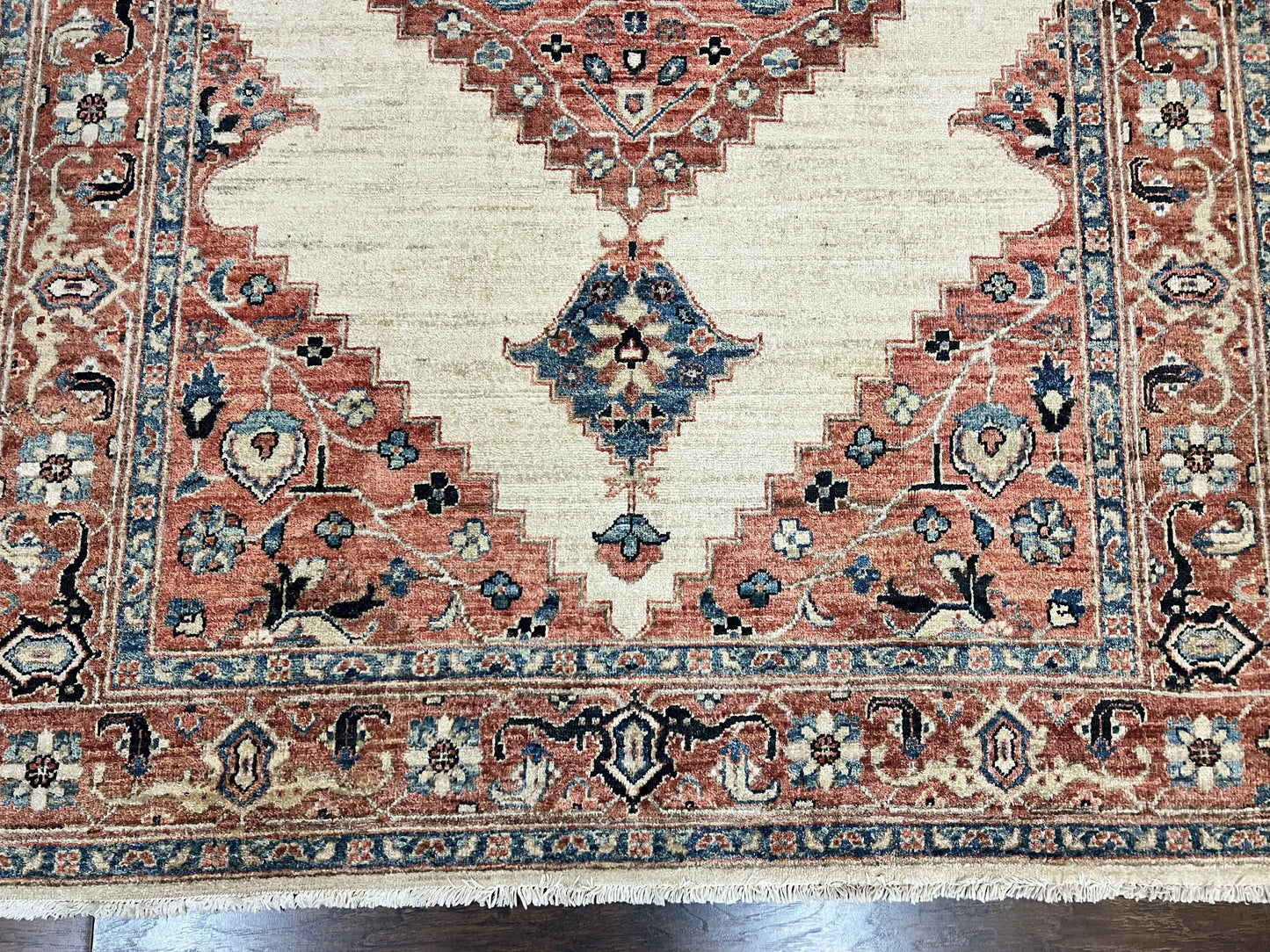 Peshawar Rug 5x7, Wool Hand Knotted Handmade Vintage Carpet, Serapi Design, Pakistani Rug 5 x 7 ft, Medium Sized, Geometric Rug