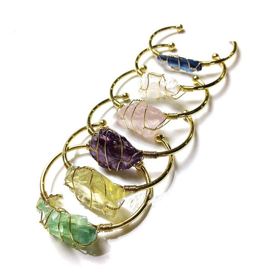 Natural Crystal Stone ~ Gold Unshaped Bracelet