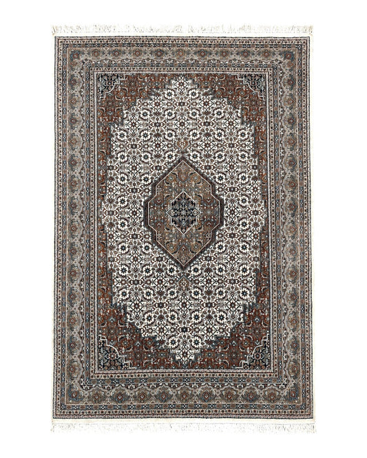 Indo Persian Rug 7x10 ft, Hand Knotted Wool Vintage Oriental Carpet 7 x 10, Traditional Handmade Herati Bidjar Cream Rug, Medallion Rug