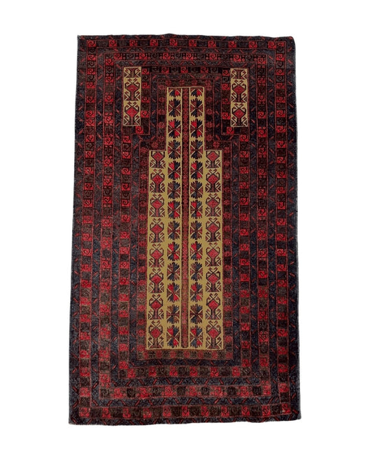 3 X 3.5 New Vintage Handmade Wool Rug Tribal Turkoman Balouch Red Prayer Rug