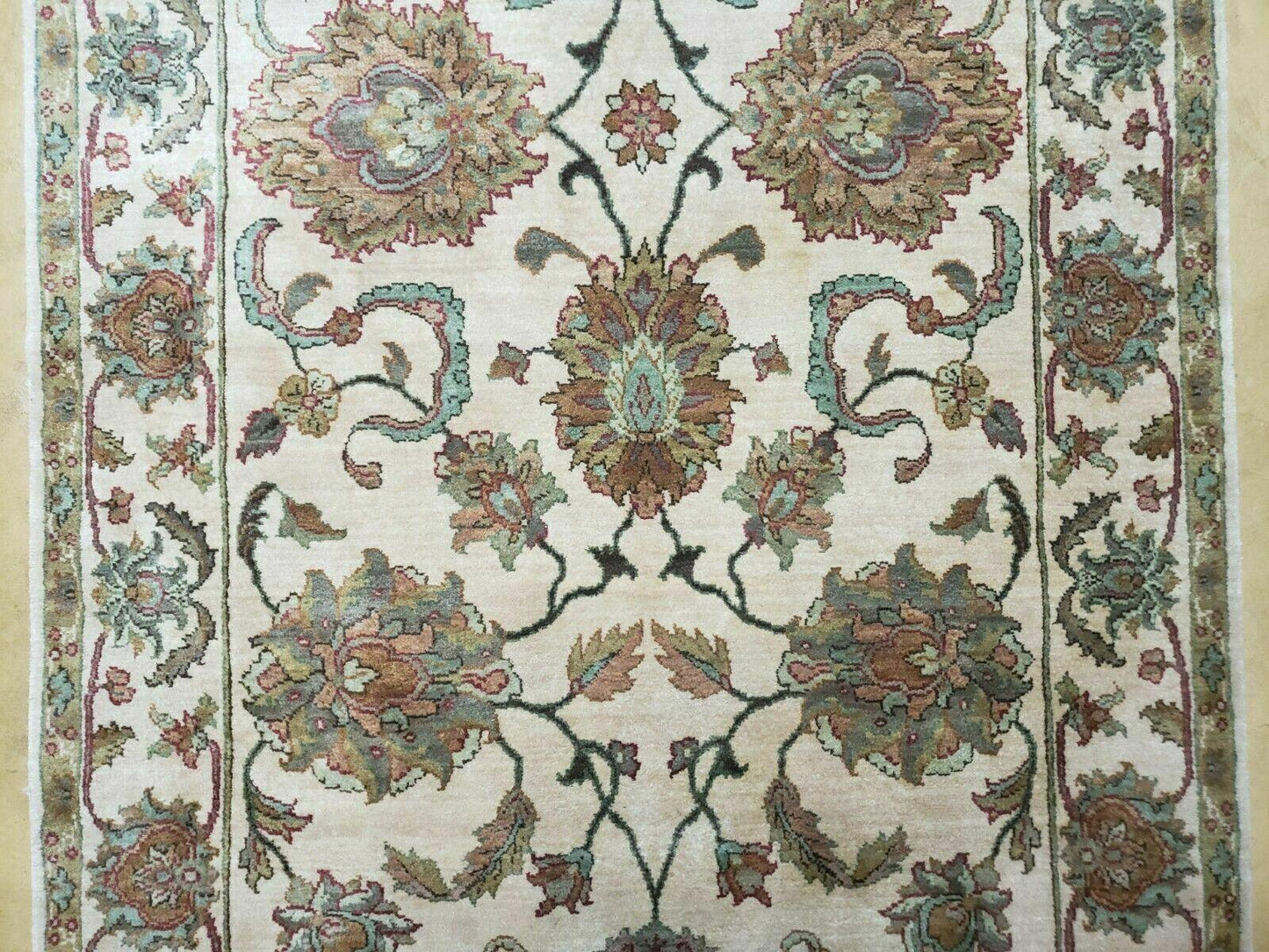 4x12 Vintage Oriental Runner Rug Hand Knotted Indian Agra Wool Tea Washed Beige