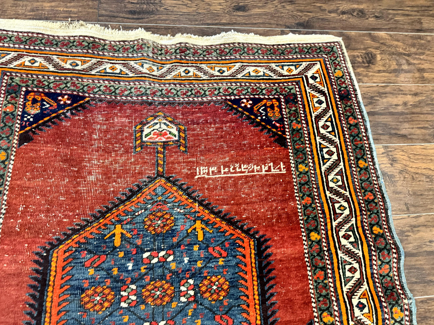 Antique Persian Sarab Runner Rug 3.9 x 12, Red, Handmade, Tribal Runner, Wool, Signed