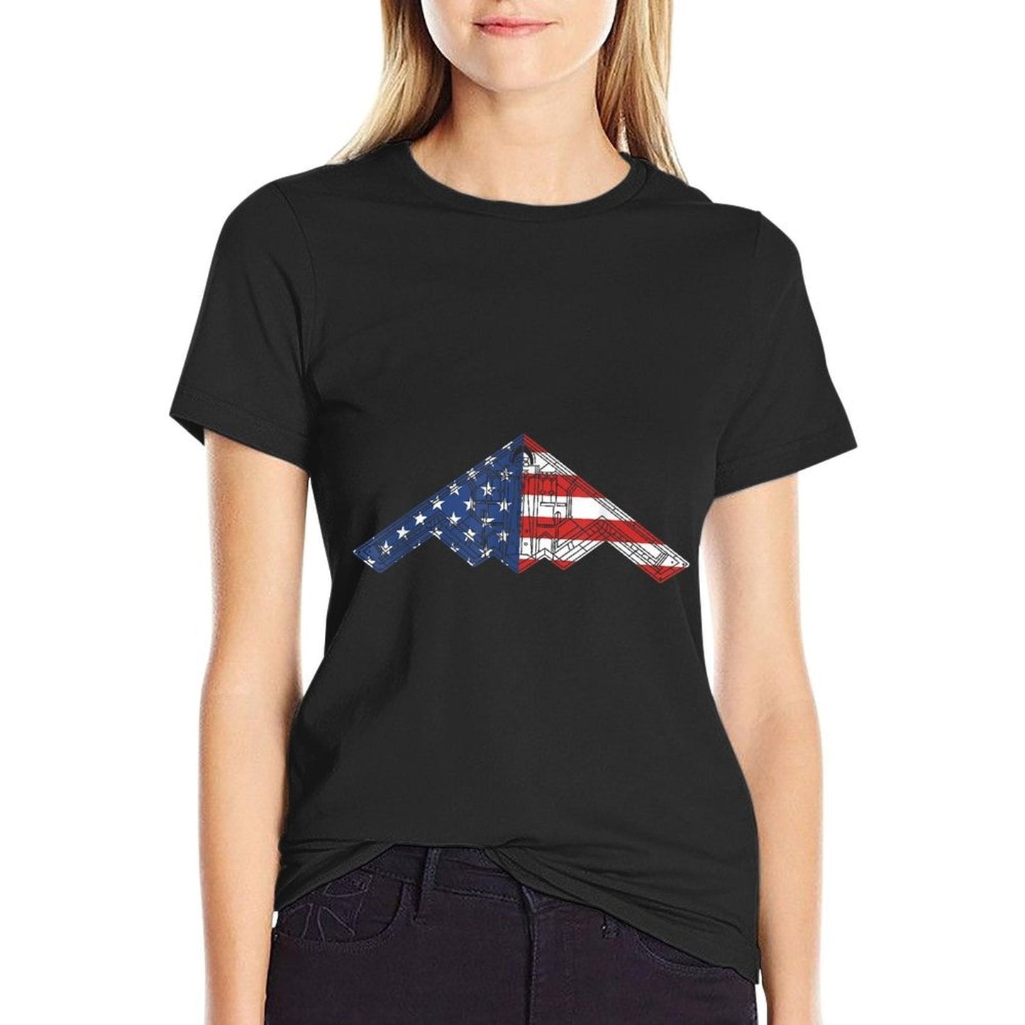 B-2 Bomber Stealth Aircraft Schematic American B2  High-quality Stitching T-Shirt