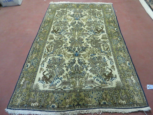 4' X 6 Handmade India Oriental Fine Pictorial Tree Of Life Wool Silk Rug Wow