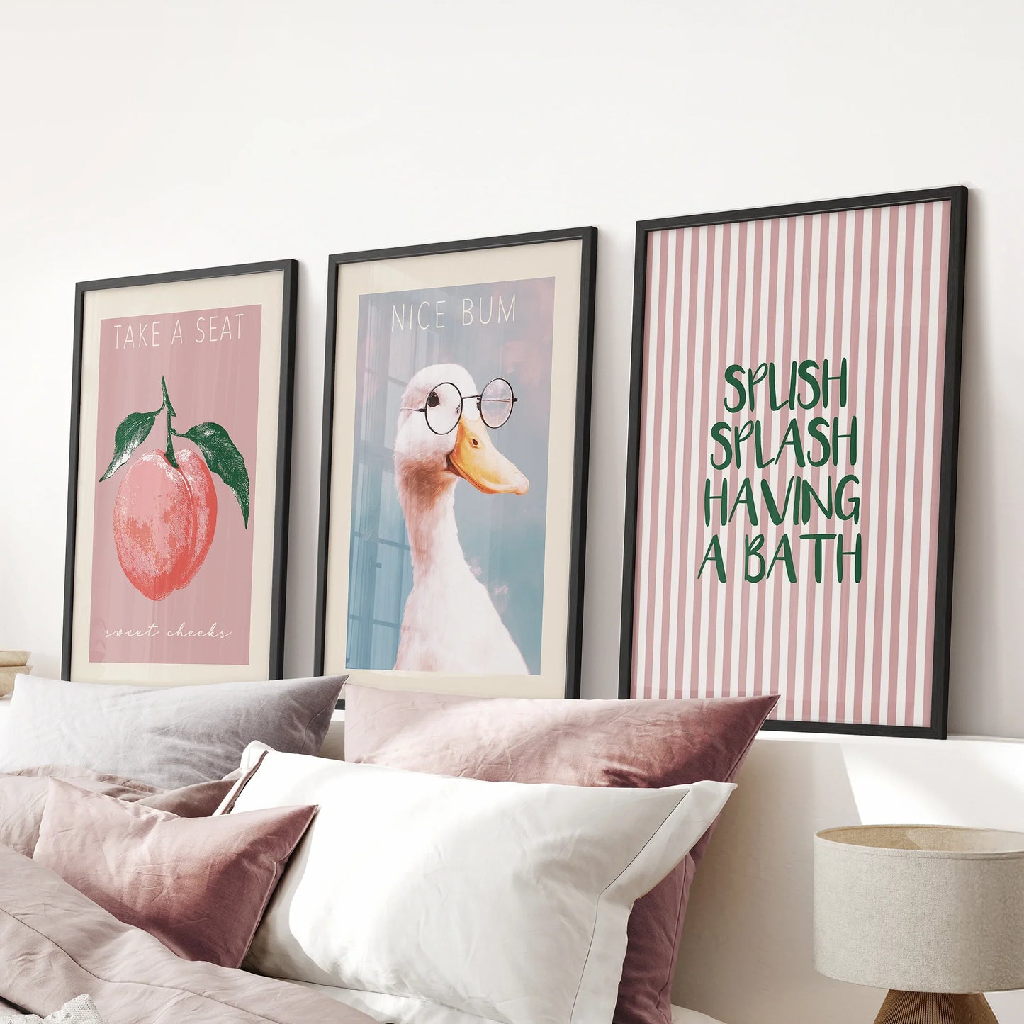 Humorous Bathroom Quotes Wall Art: Funny Duck, Peach Prints