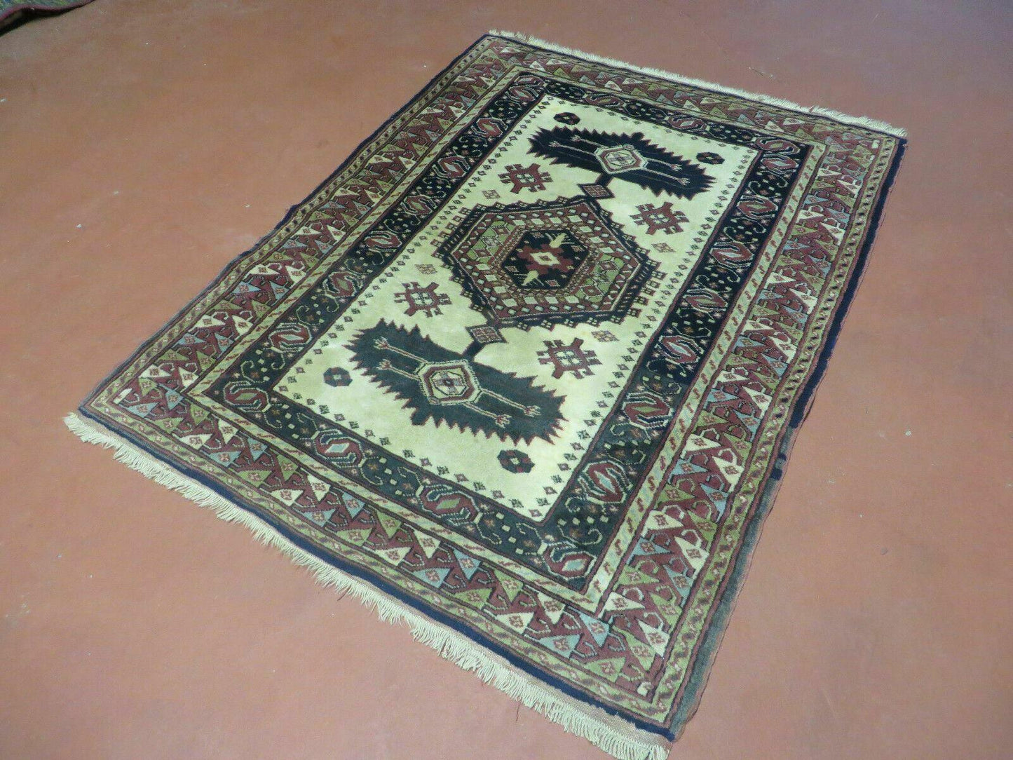 3' X 4' Vintage Handmade Turkish Geometric Oriental Wool Rug Nice