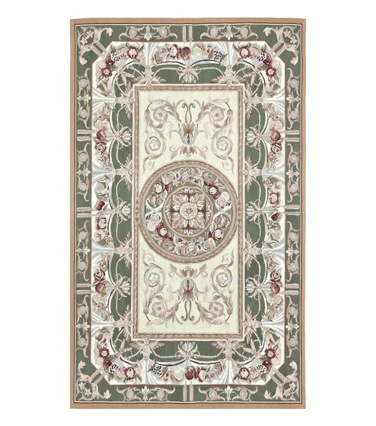 Aubusson Rug 5x8, Wool Handmade Vintage Carpet, Angel Motifs, Flatweave Rug 5 x 8, Medium Sized, European Design